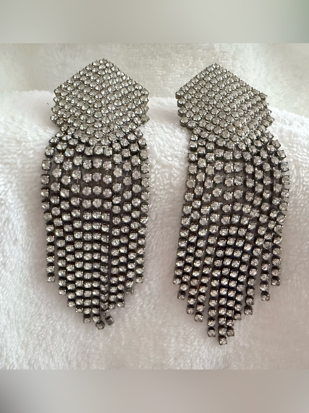 Perfect Bridal Earrings, Vintage Rhinestone Fringe Dangle Clip-On Earrings